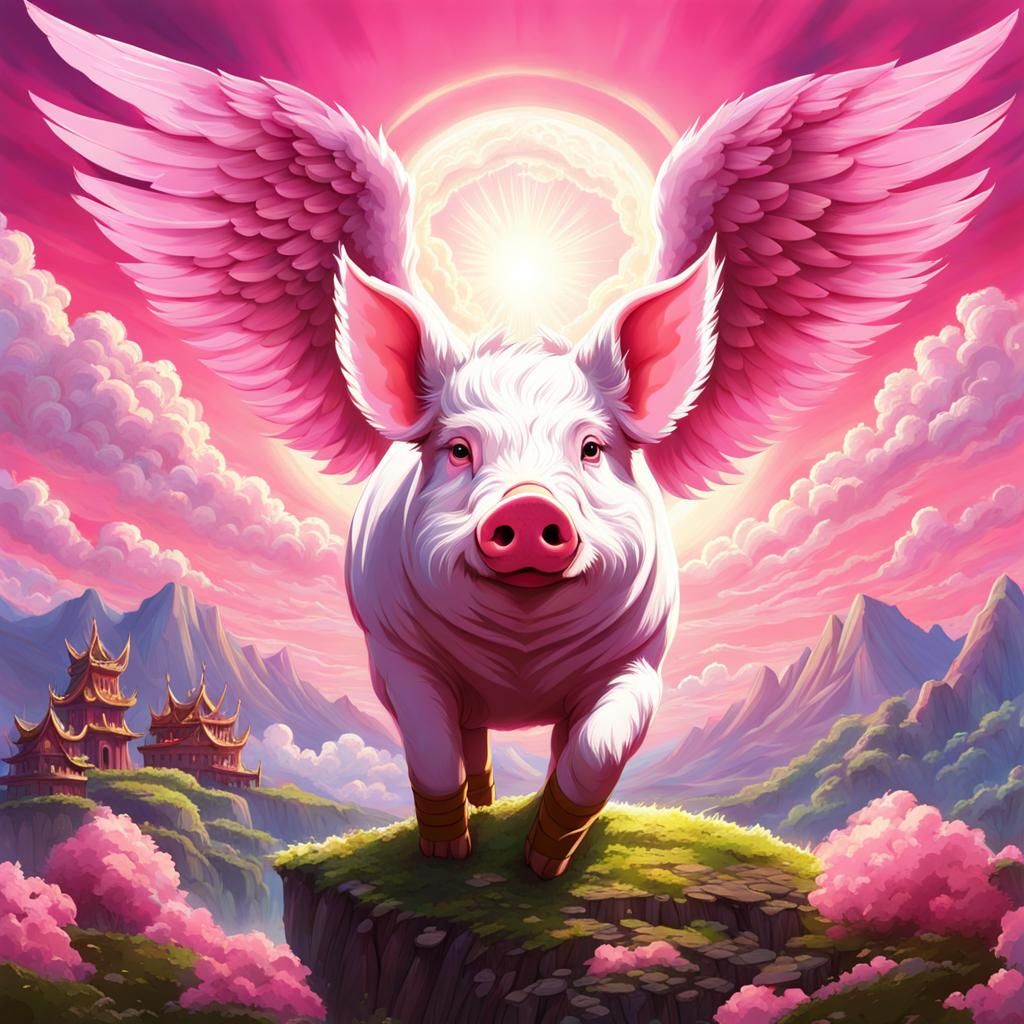 Pink-Winged Pig Soars Through Anime Sky