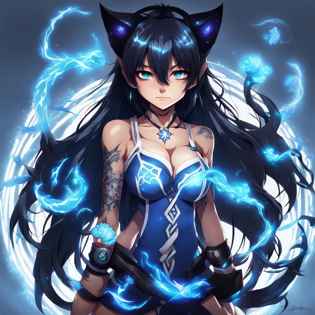 Enraged Magic Beast Girl in Anime Style