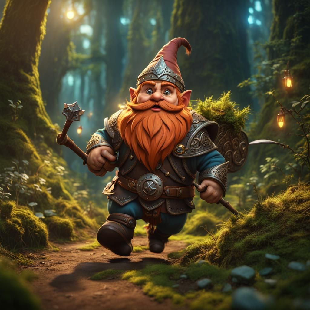 Cute Magical Dwarf in Enchanted Forest
