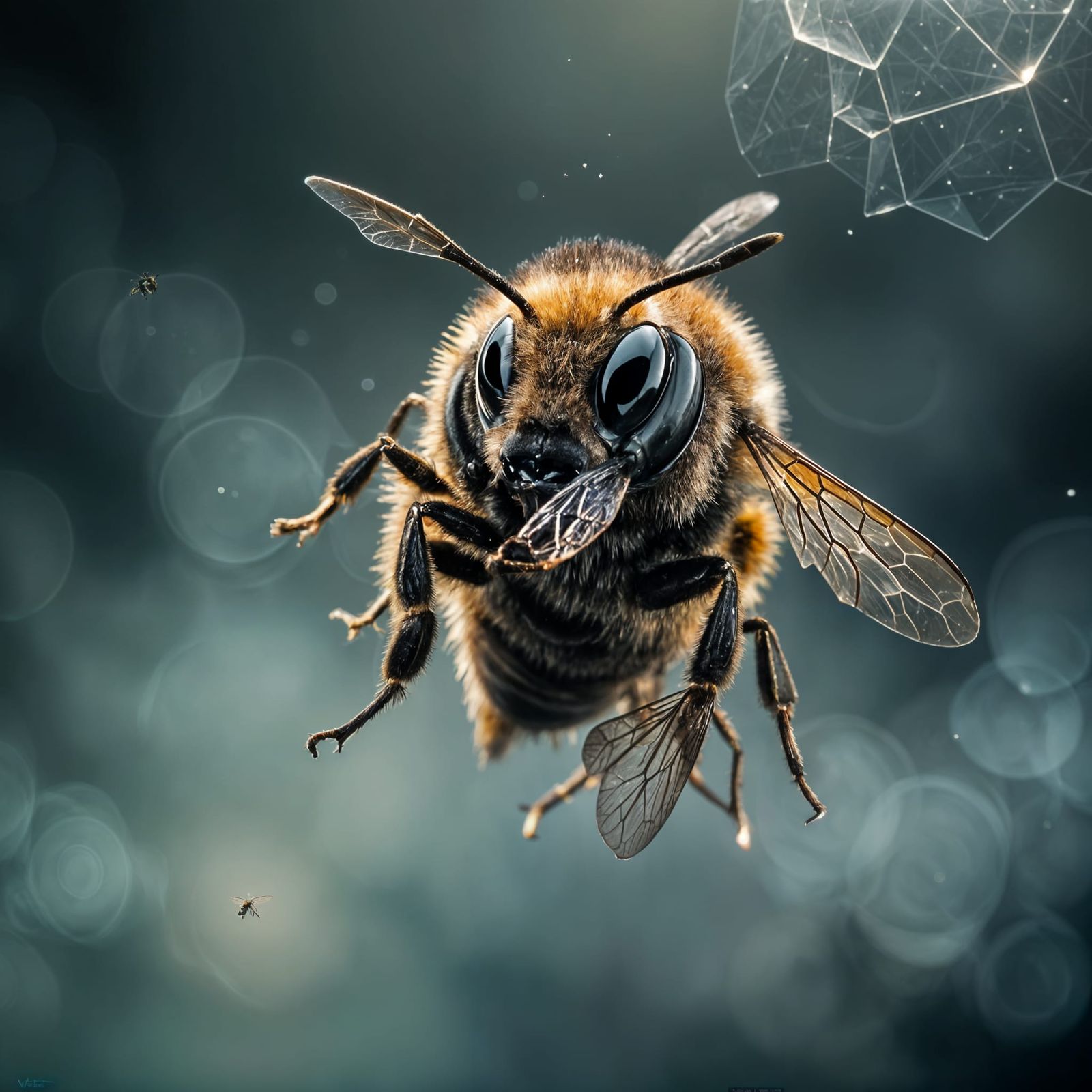 Hyperrealistic Bee in Darkness: Cinematic Film Still