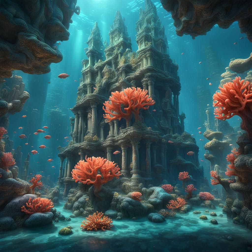 Whimsical Crystal Underwater City in Coral