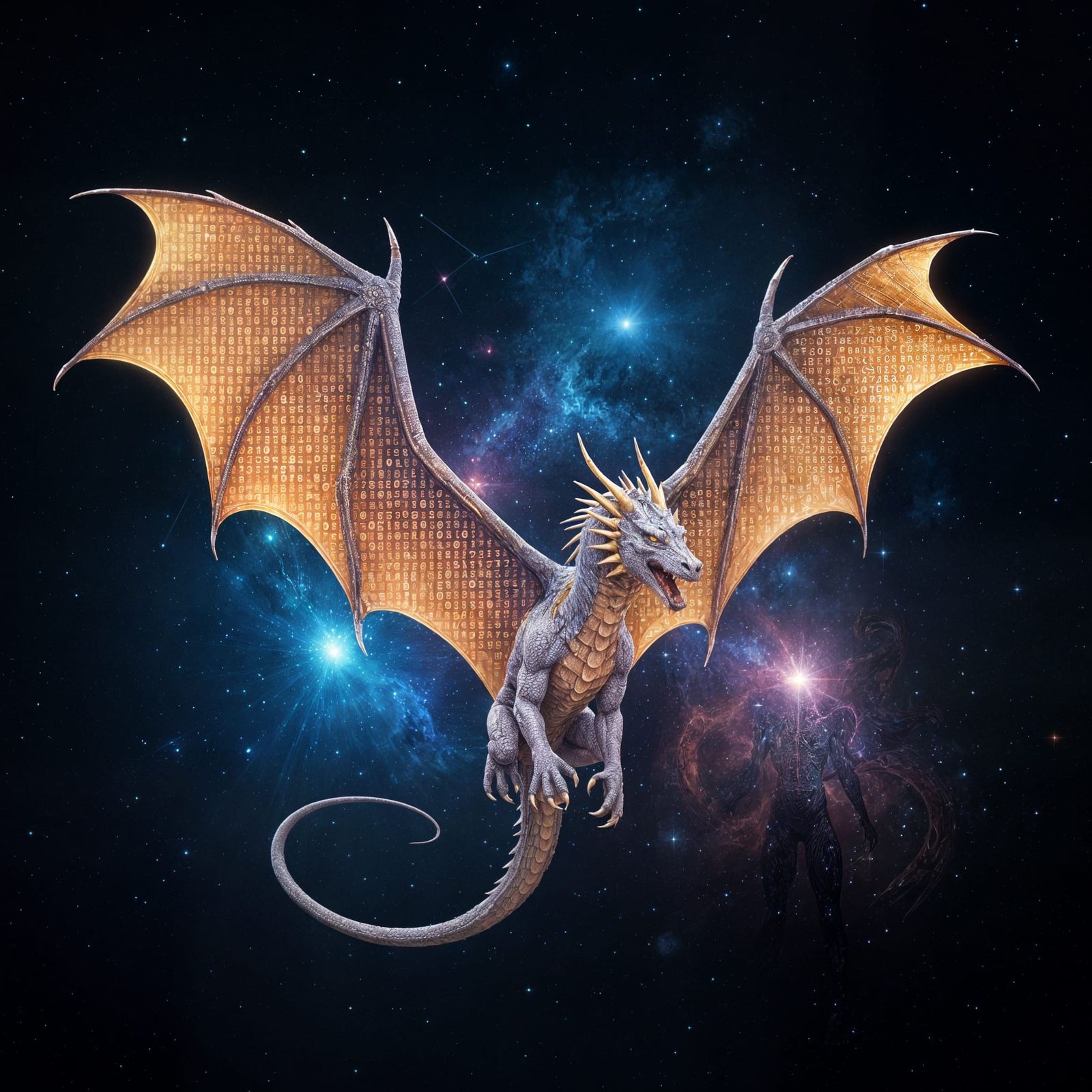 Holographic Binary Code Dragon in Cosmic Style
