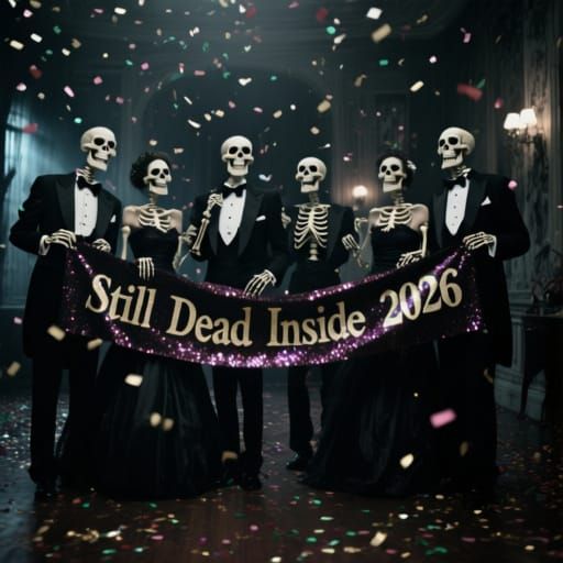 Skeletons Celebrate New Year's Eve in Haunted Ballroom