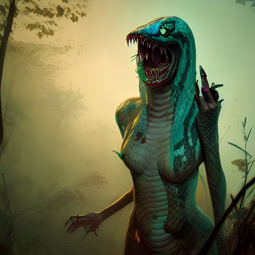 Terrifying Viper Woman: Hyperdetailed Fantasy Art