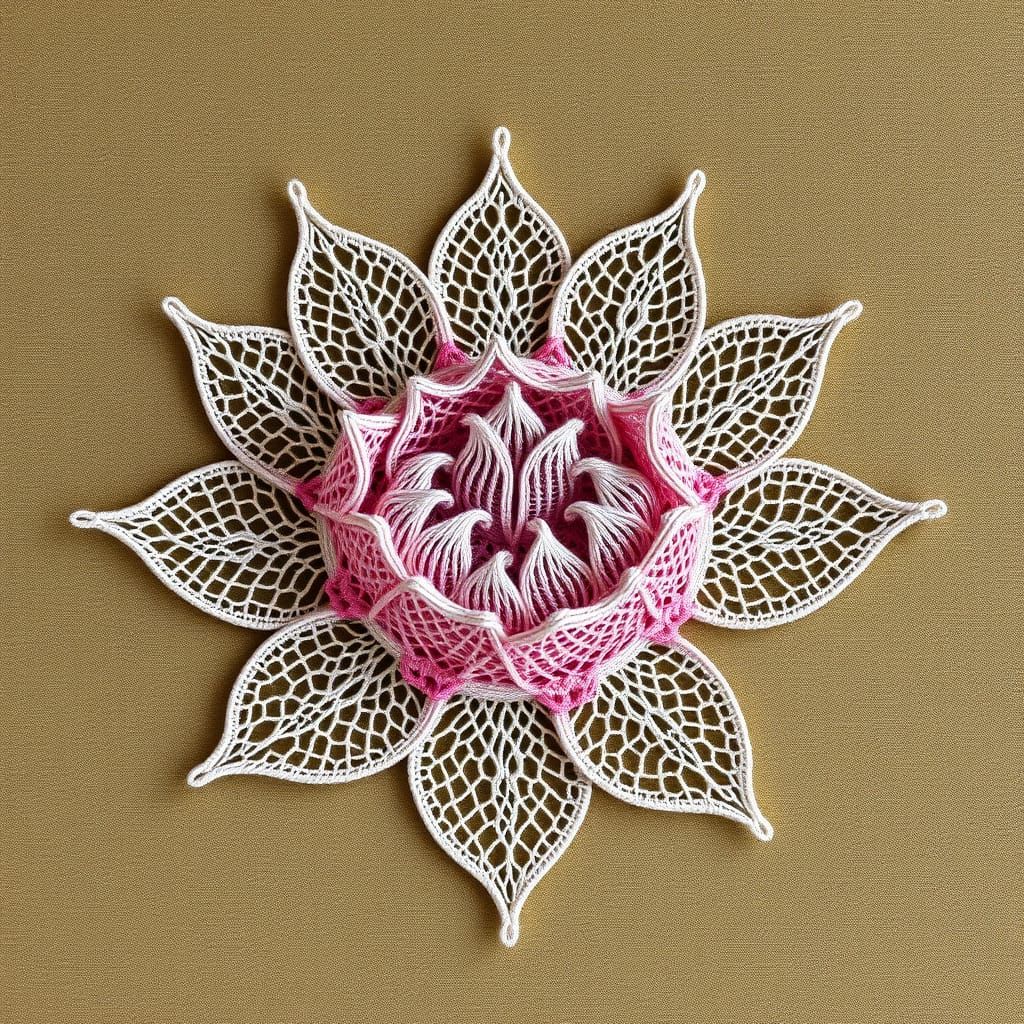 Tatting Lotus Flower in Folk Bohemian Style