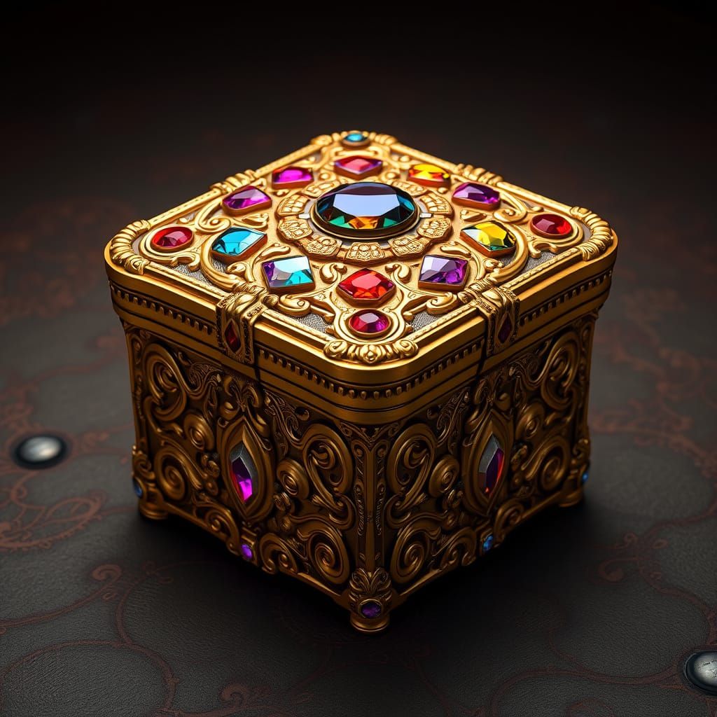 Ornate Gemstone Gold Box in Fantasy Concept Art Style