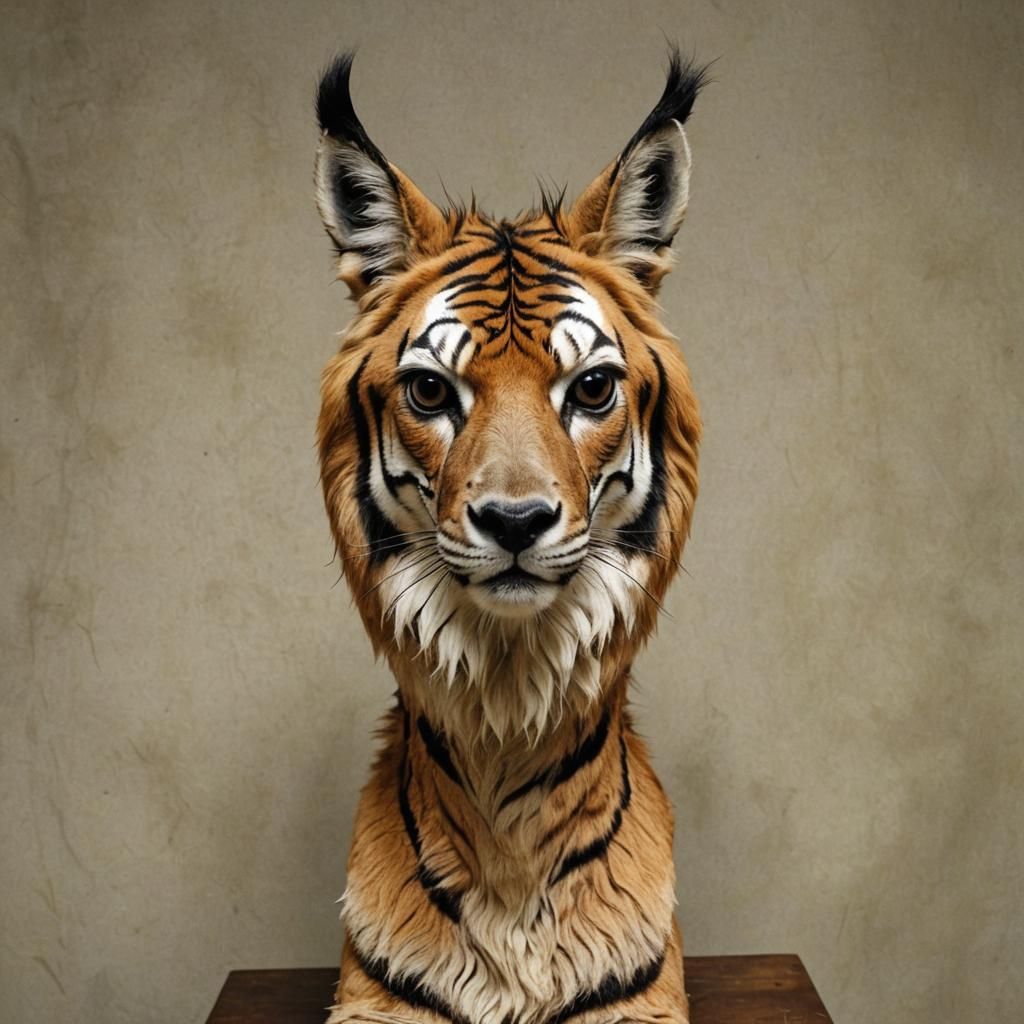 Surreal Taxidermy: Llama-Tiger Hybrid