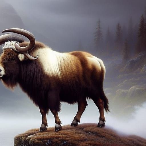 Fantasy Muskox with Bone Plates and Horn