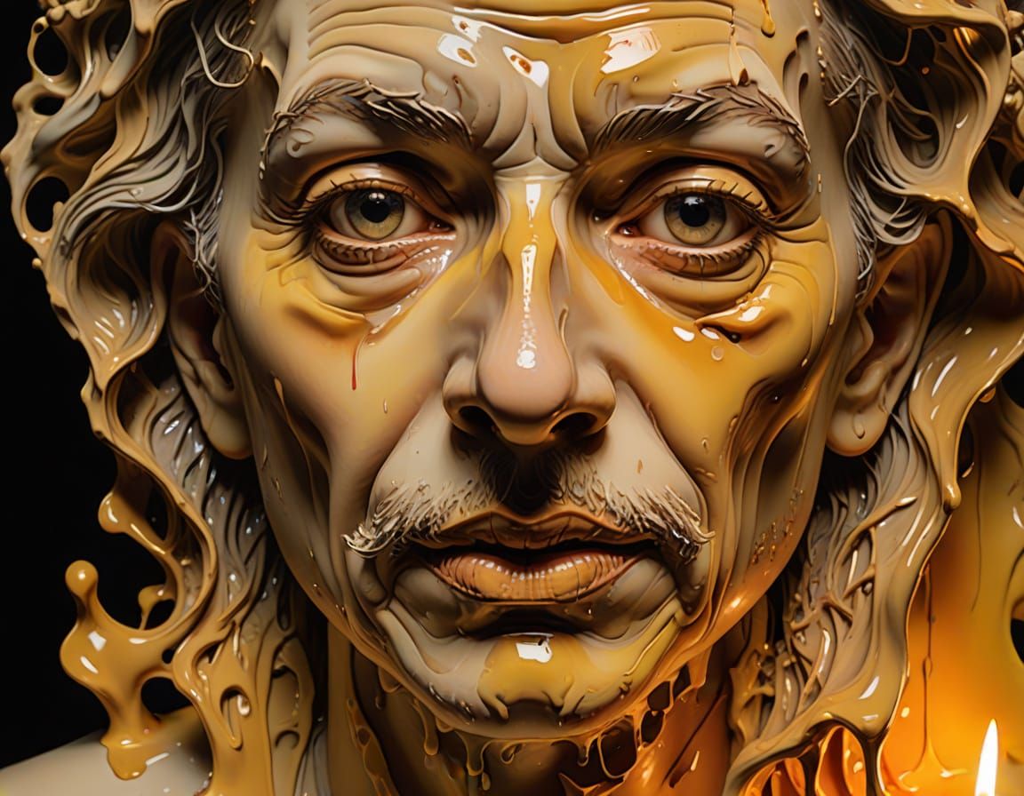 Surreal Scarred Face Reflecting Melting Paint