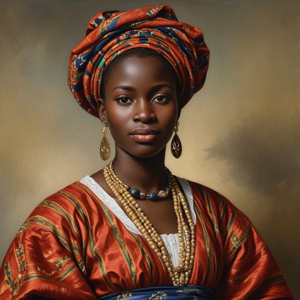 Guinean Soussou Woman Portrait in Oil Painting Style