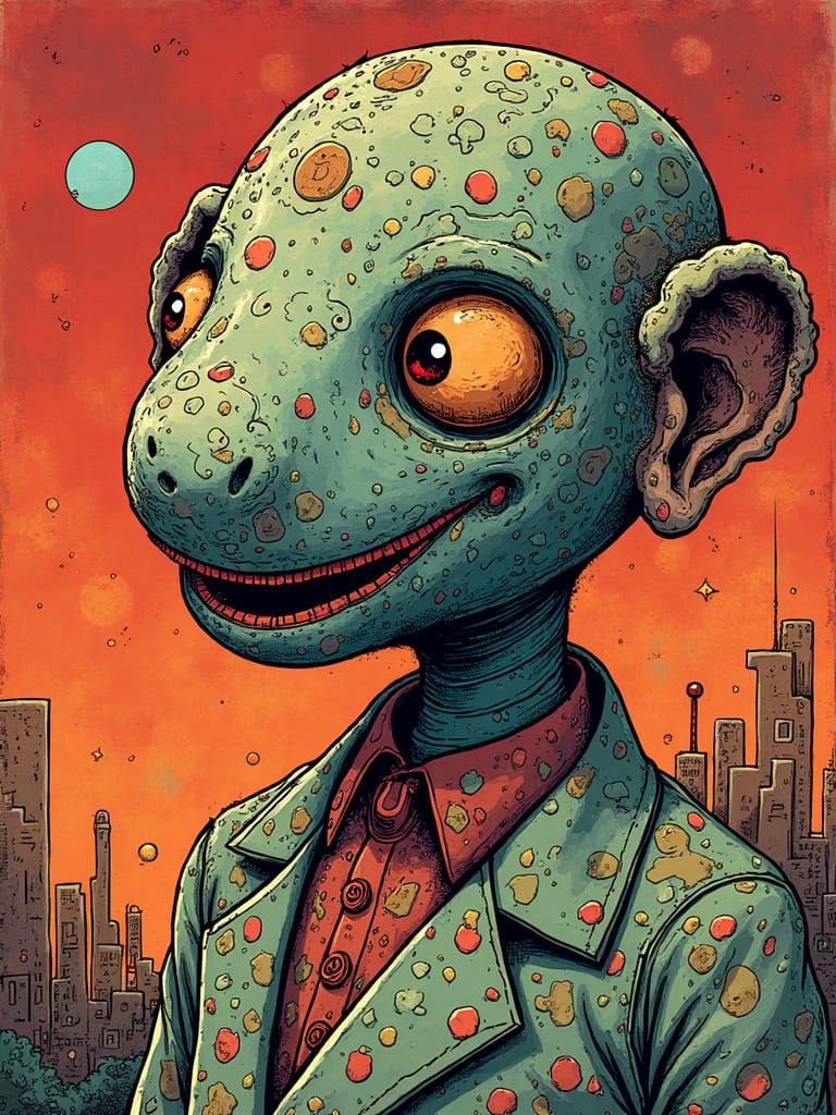 Vibrant Underground Comix Figure in Psychedelic Setting