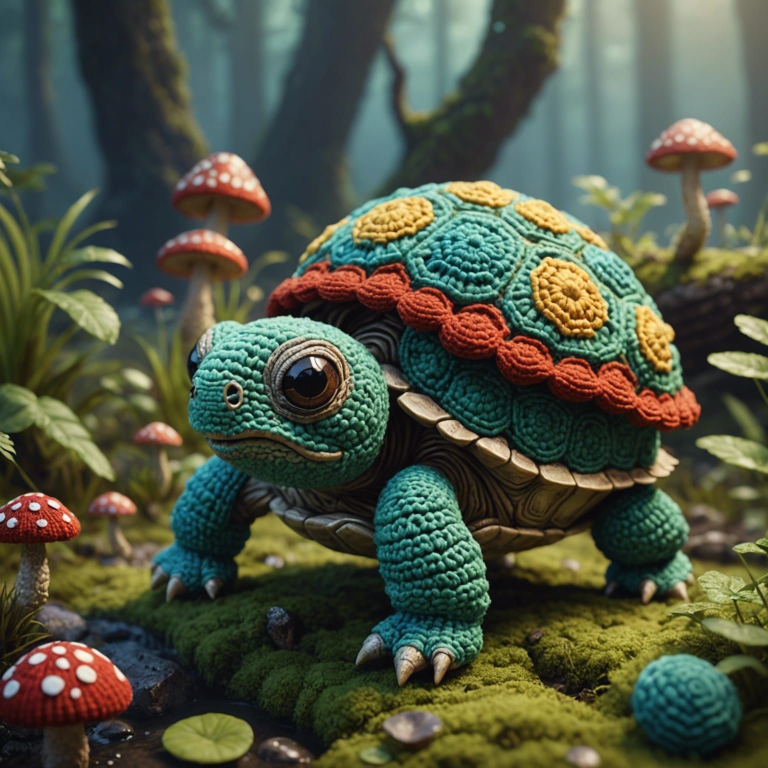 Mushroom Turtle Crochet: Detailed Matte Painting