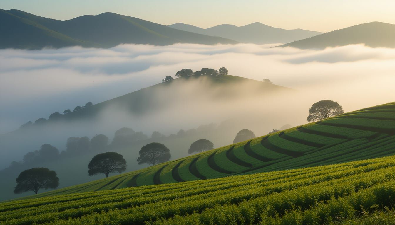 Cinematic Foggy Hills: Atmospheric Film Still