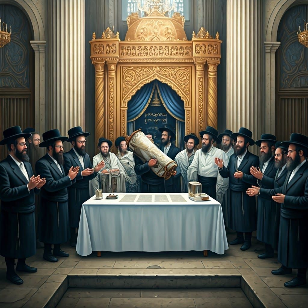 Joyful Torah Celebration in Folk Art Style