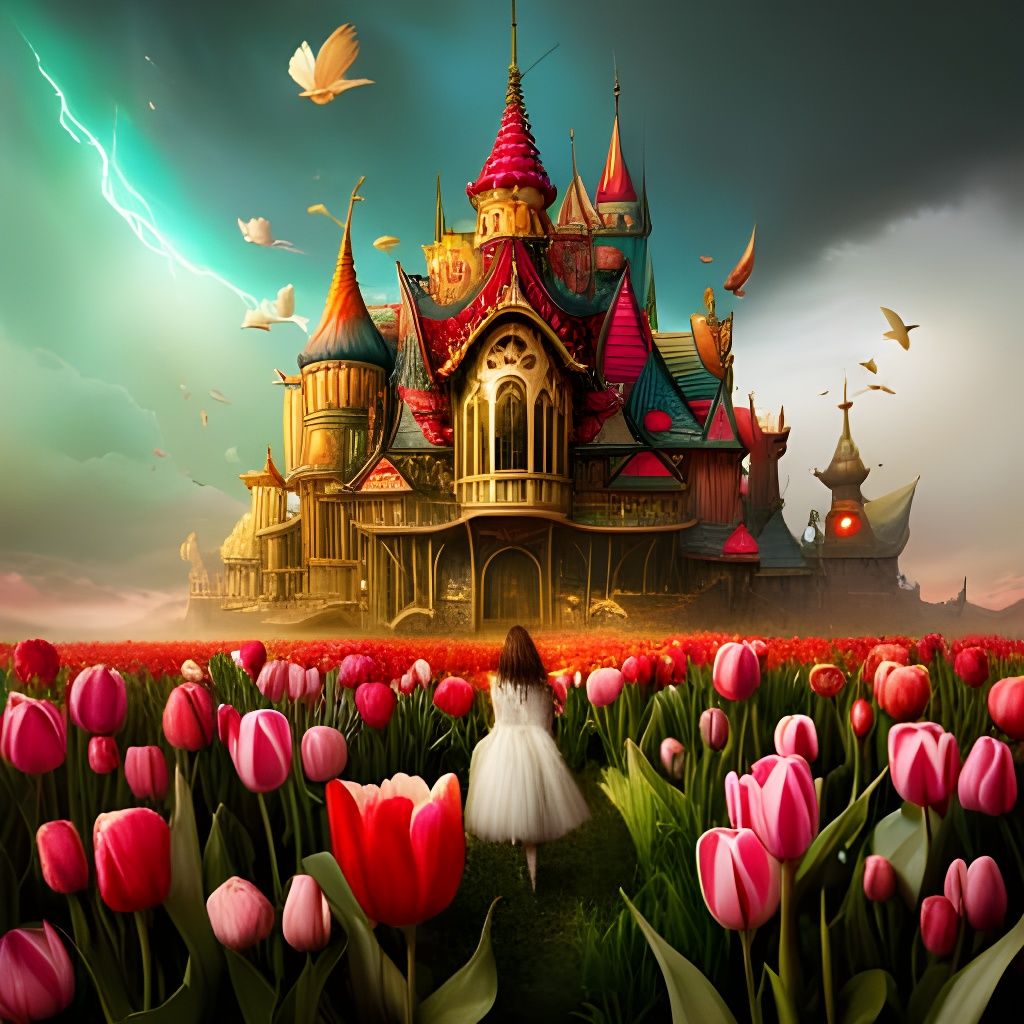 Faerie Houses in Giant Tulips: Fantasy Landscape