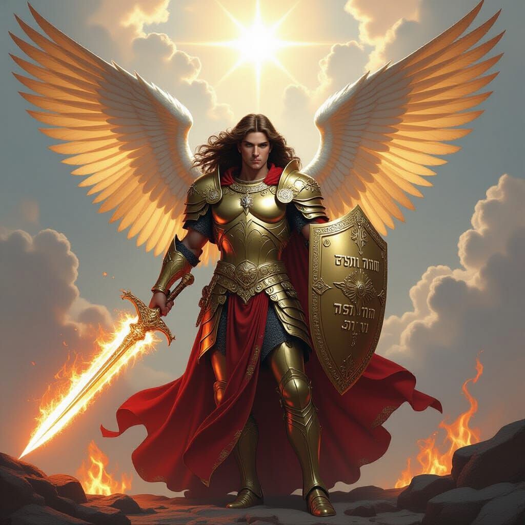 Archangel Michael, Majestic Warrior in Golden Armor