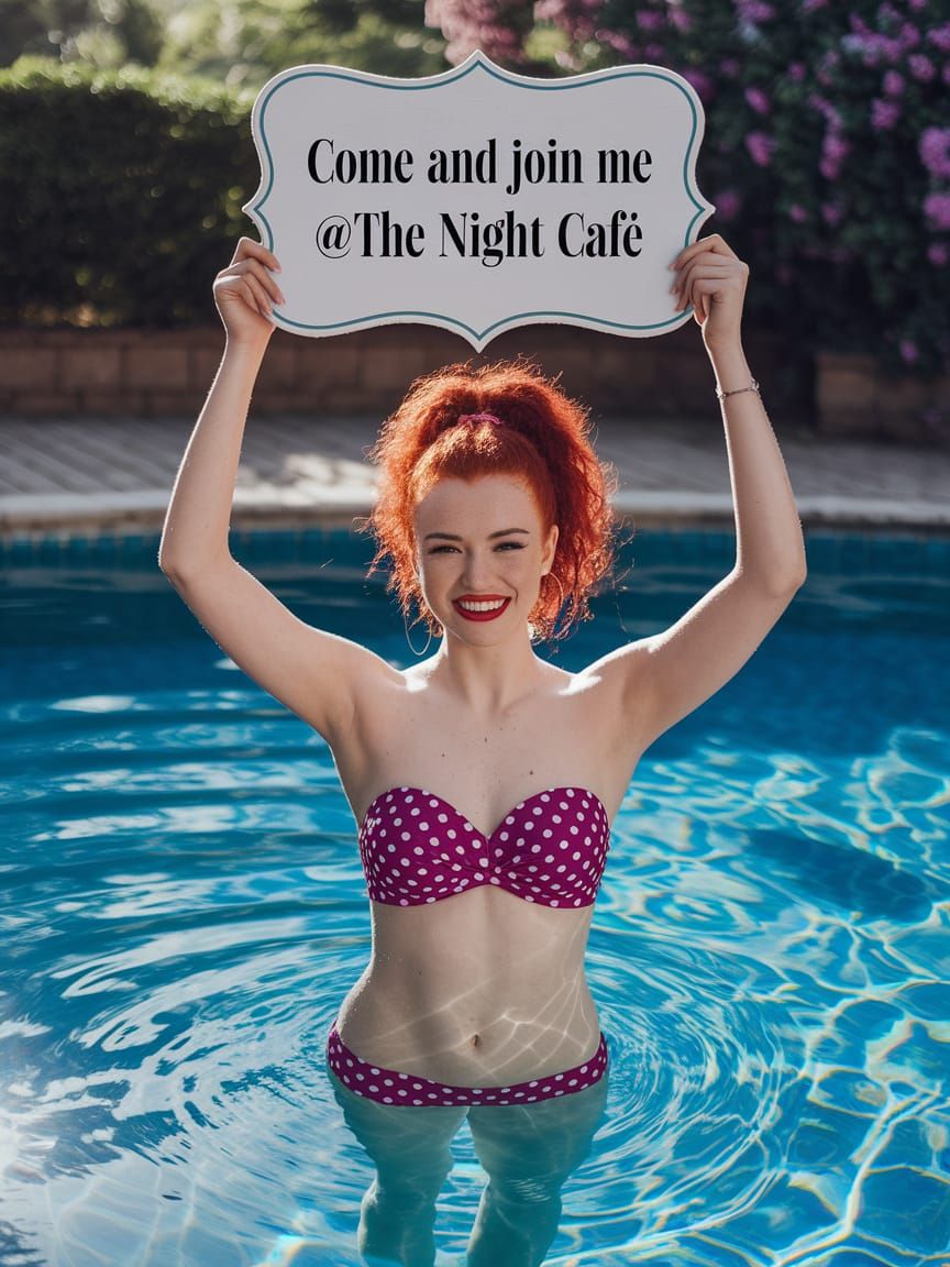 Confident Young Woman in Polka Dot Bikini by the Swimming Po...