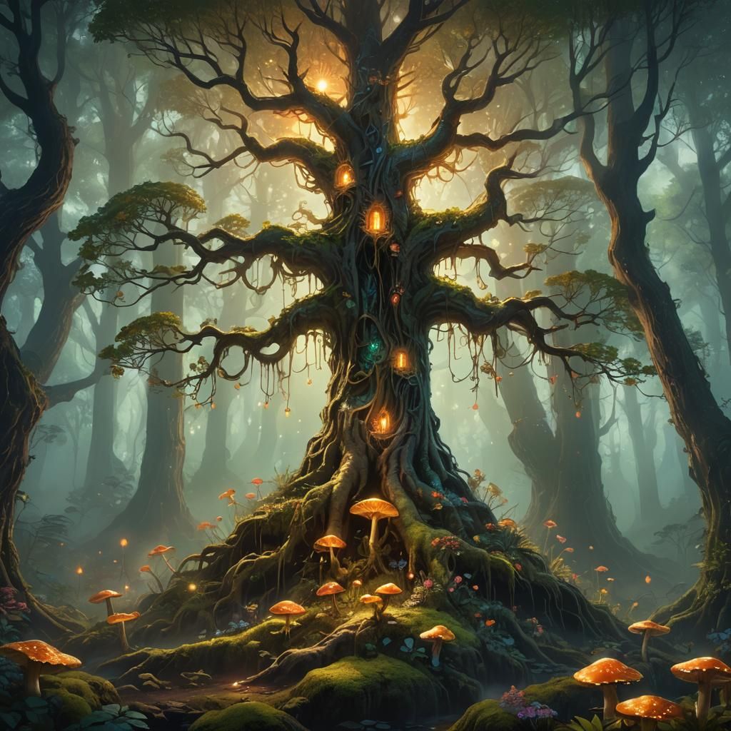 Mystical Sentient Tree in Fantasy Forest Concept Art