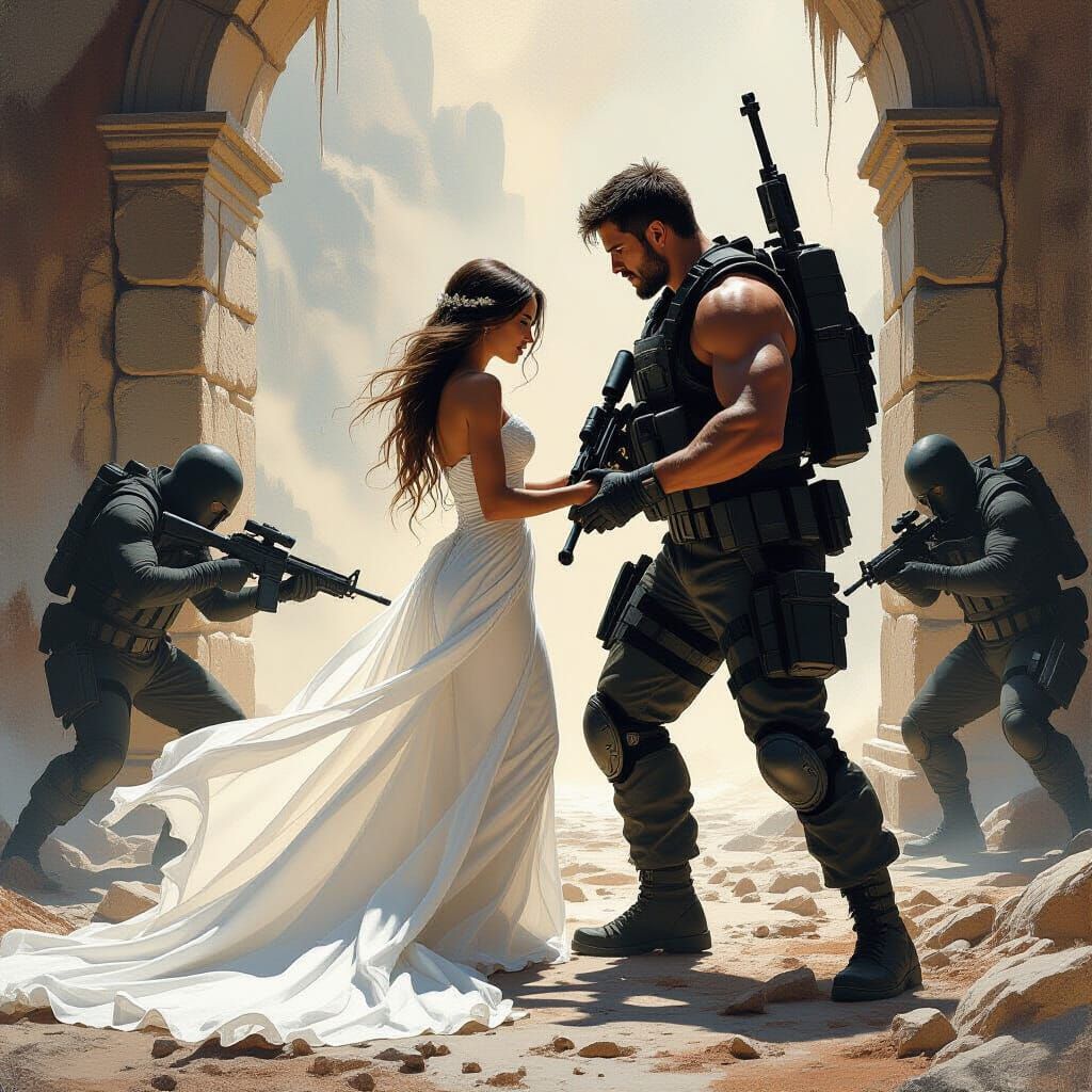 Commando's Inferno Rescue: A Dark Fantasy Scene