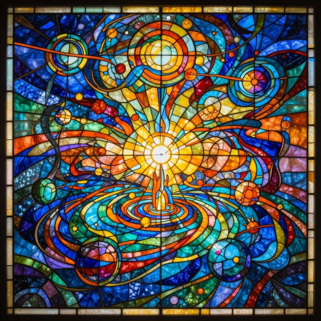 Cosmic Entity Crafting World in Stained Glass Style