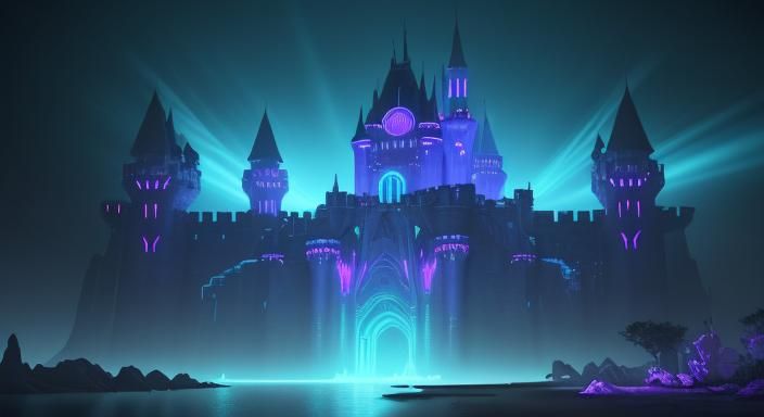 Warrior on Glowing Sandcastle in Futuristic Digital Art