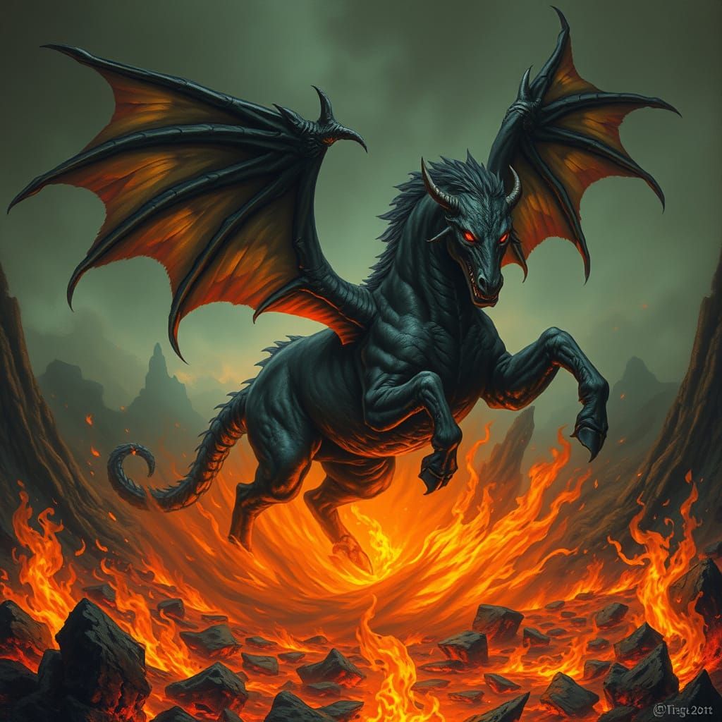 Dark Demon Pegasus Emerges from Hellish Flames