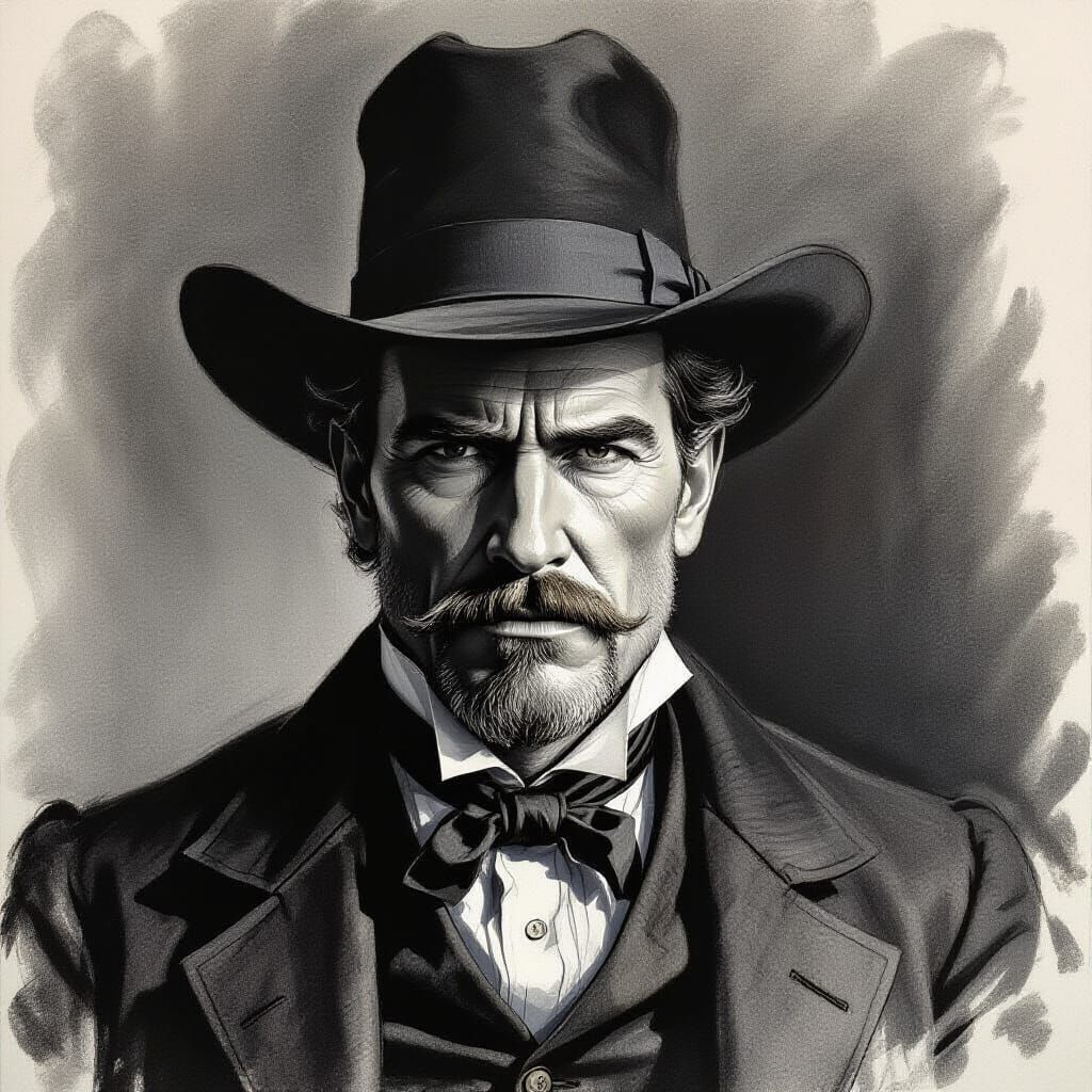 Charcoal Portrait of Doc Holliday in Chiaroscuro