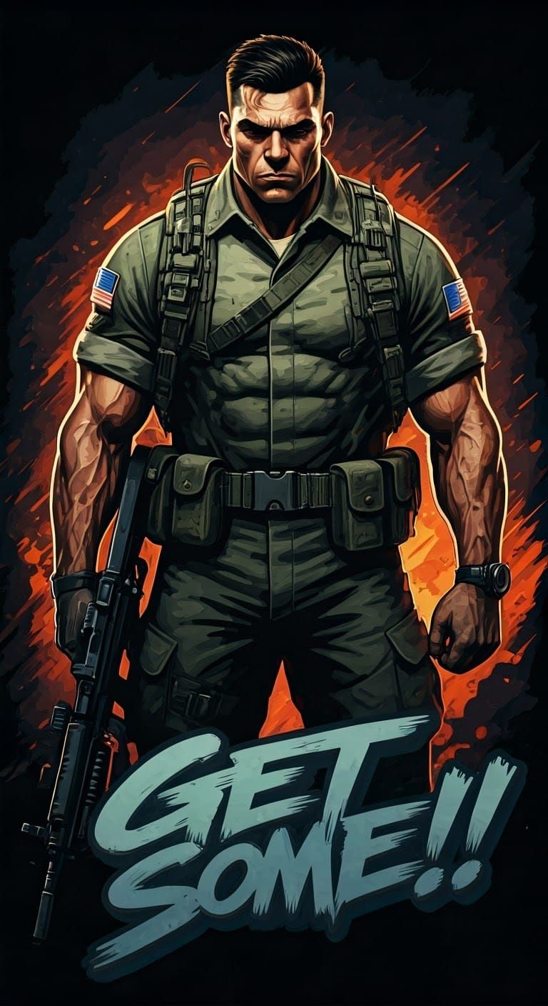 Heroic Soldier on Battlefield in Graphic Style