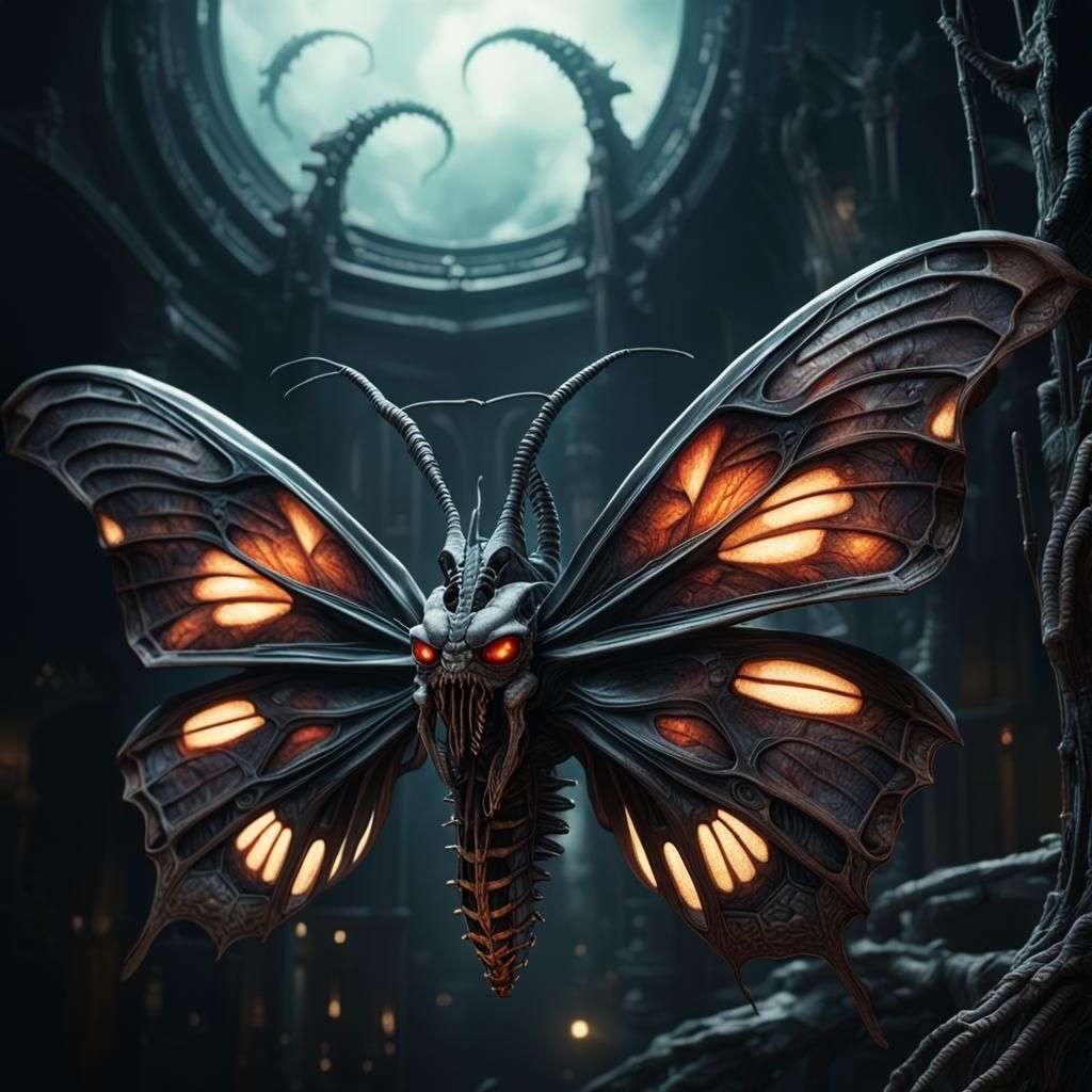 Gory Xenomorphic Butterfly in Art Nouveau Style