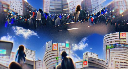 Shibuya Street Scene Under Blue Sky