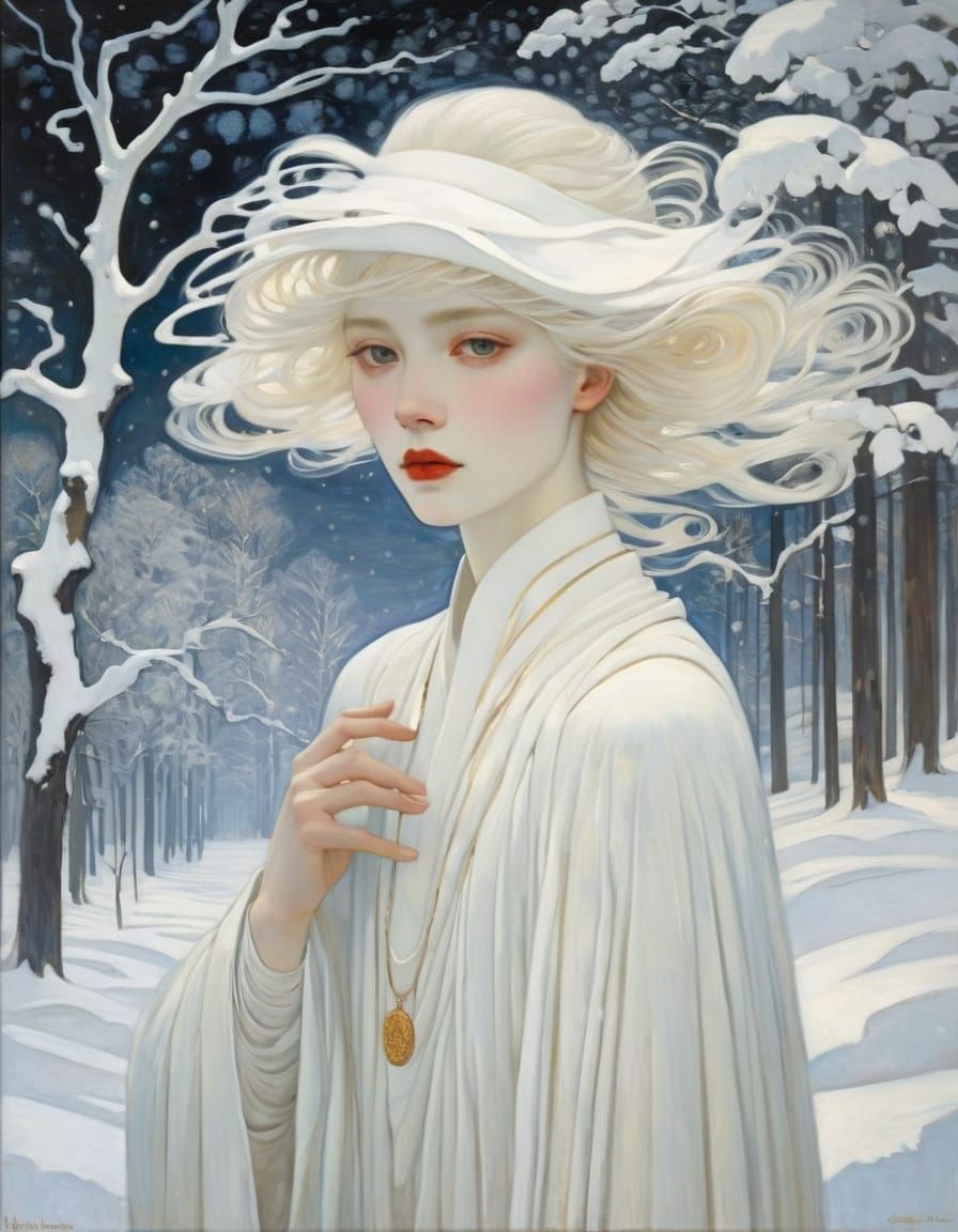 Winter White Landscape as Art Nouveau Painting