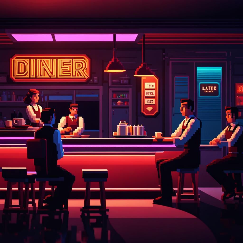Pixel Art Diner Scene in 16-bit Style