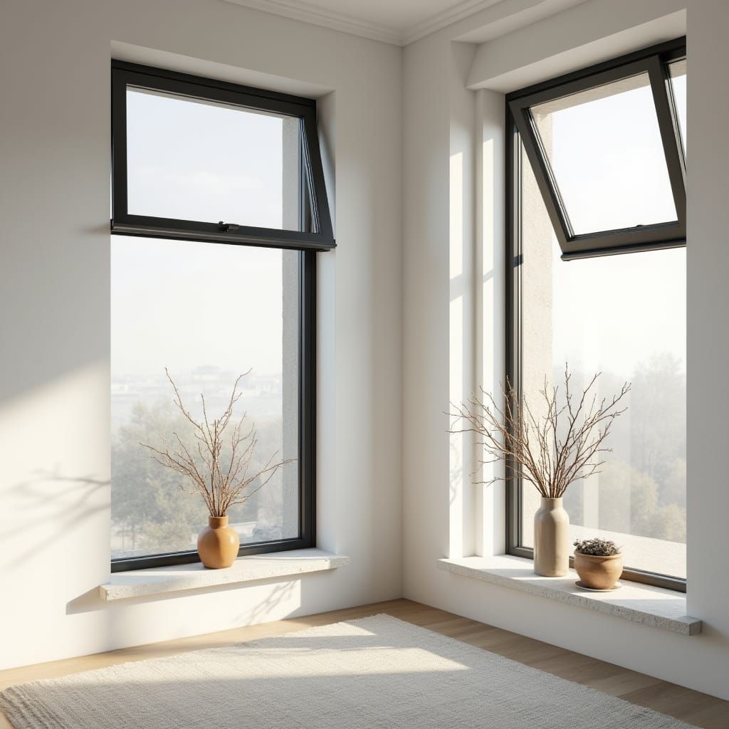 Serenely Lit Modern Room with Open Aluminum Windows