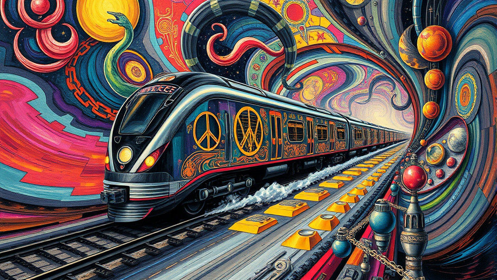 Futuristic Peace Train in Surrealist Art Deco Style