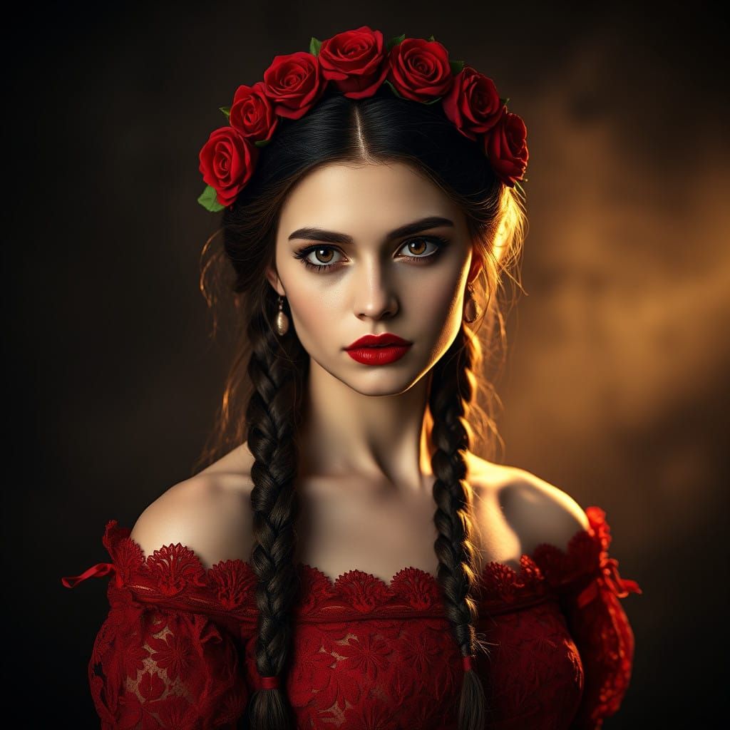 Elegant Victorian Gothic Portrait of a Young Woman in Red