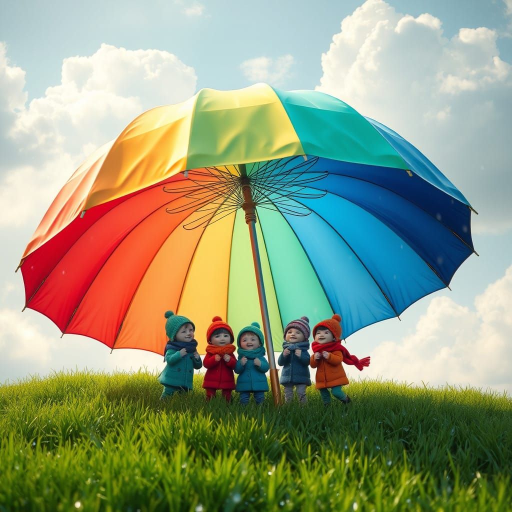 Whimsical Rainbow Umbrella Oasis