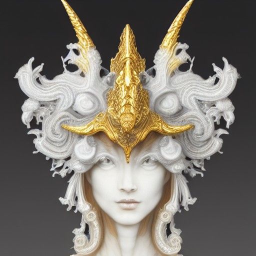 Opalescent Space Unicorn Sculpture: Ethereal Fantasy Portrai...