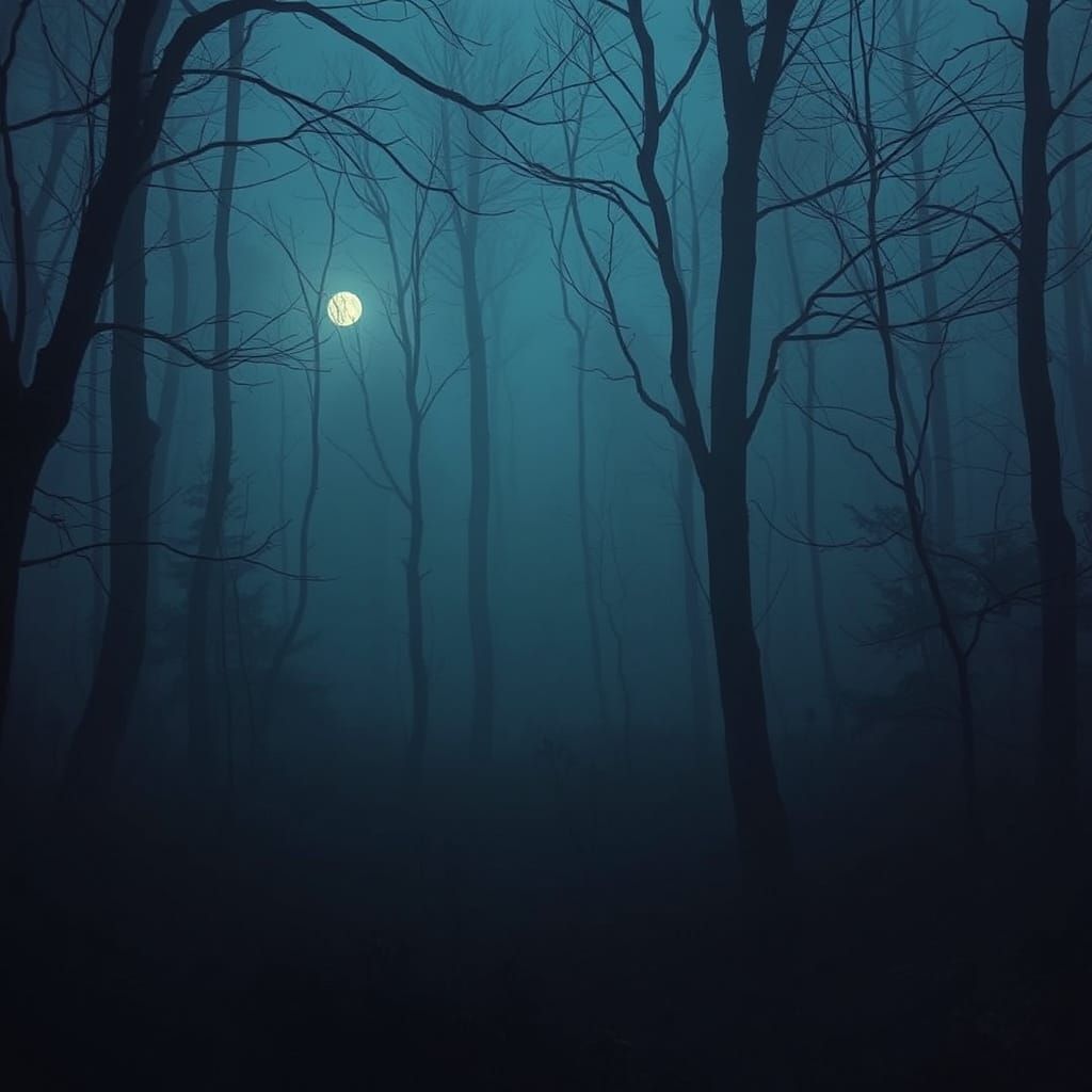 Eerie Misty Woods at Dusk in Dark Romantic Style