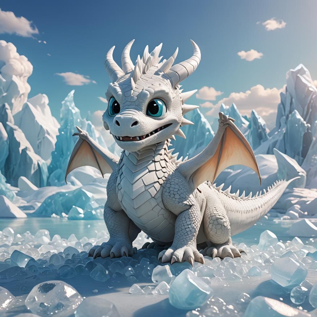 Adorable Ice-Breathing Dragon in Summer: 3D Digital Art