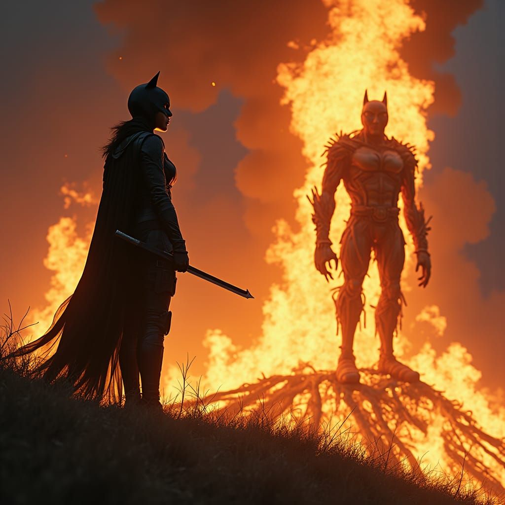 Catwoman Bonfire Night Spectacle in Comic Book Style