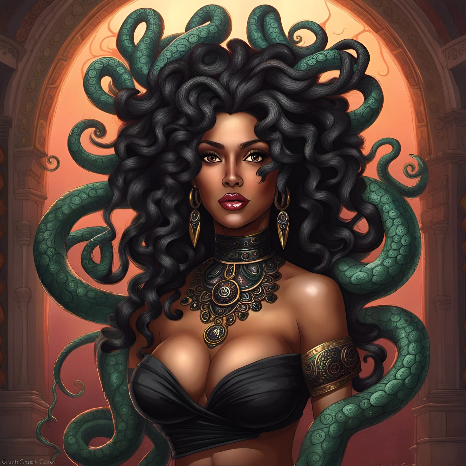 Striking Black and Mexican Medusa Portrait