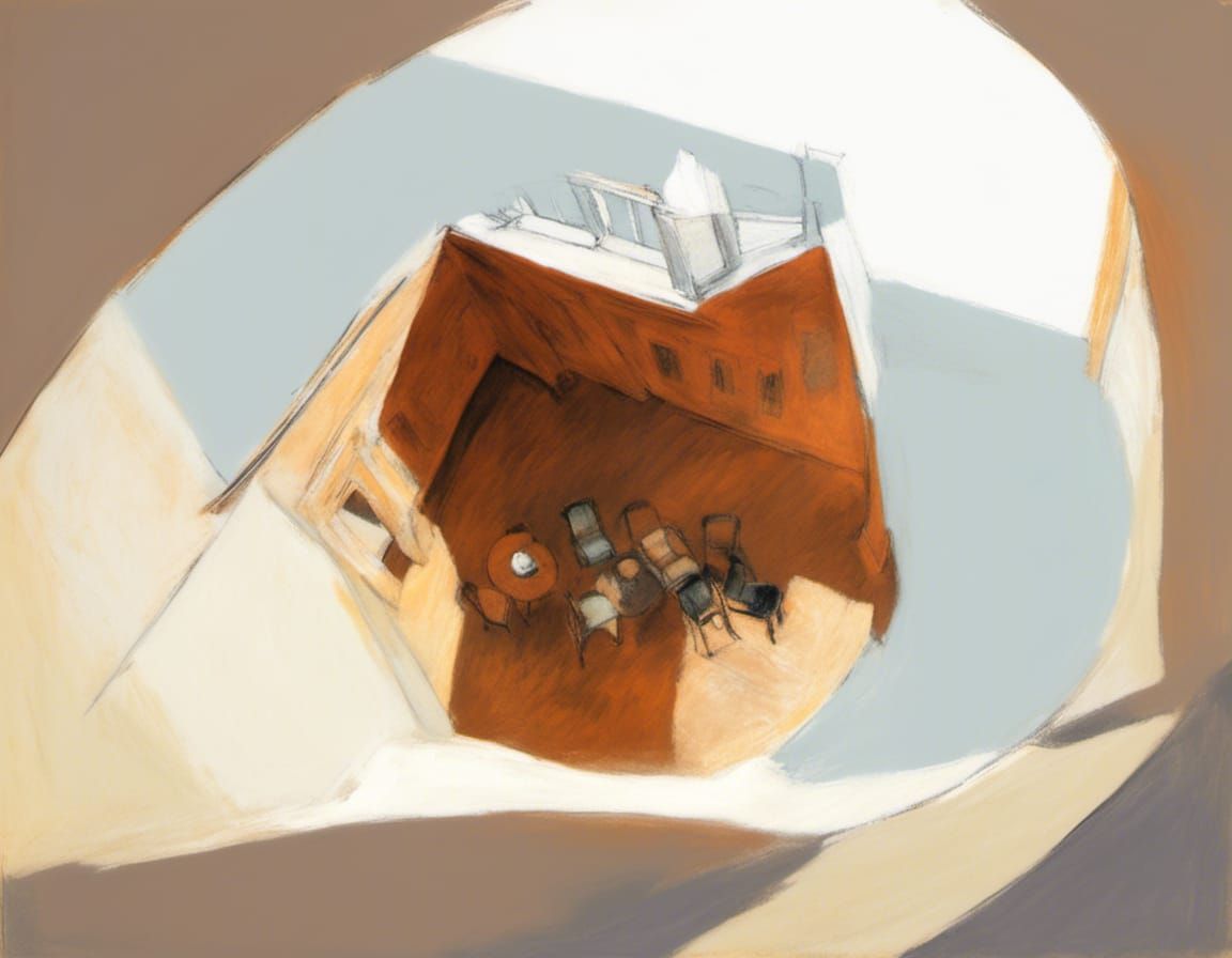 Large reflective copper sphere in an empty room with smooth ...