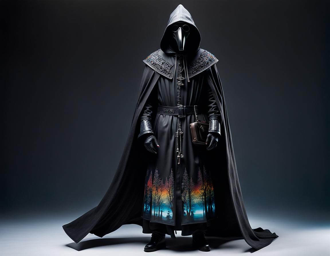 Obsidian Plague Doctor in Glass: Dark Fantasy Art