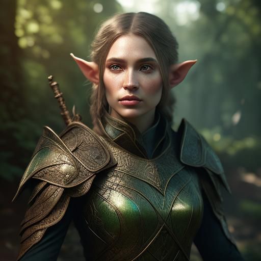 Elf Ranger Portrait in Forest Setting