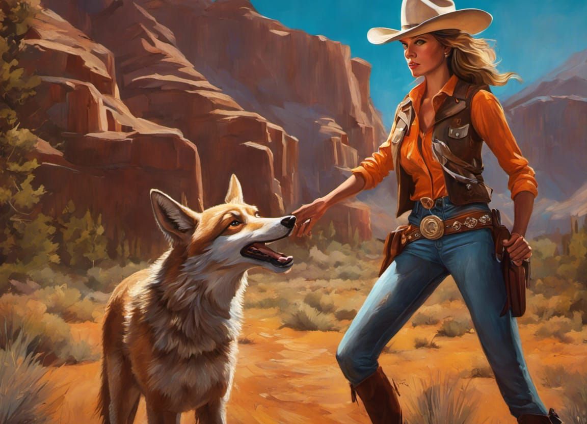 Looney Tunes Cowgirl Wrangling Coyote: Impasto Oil Painting