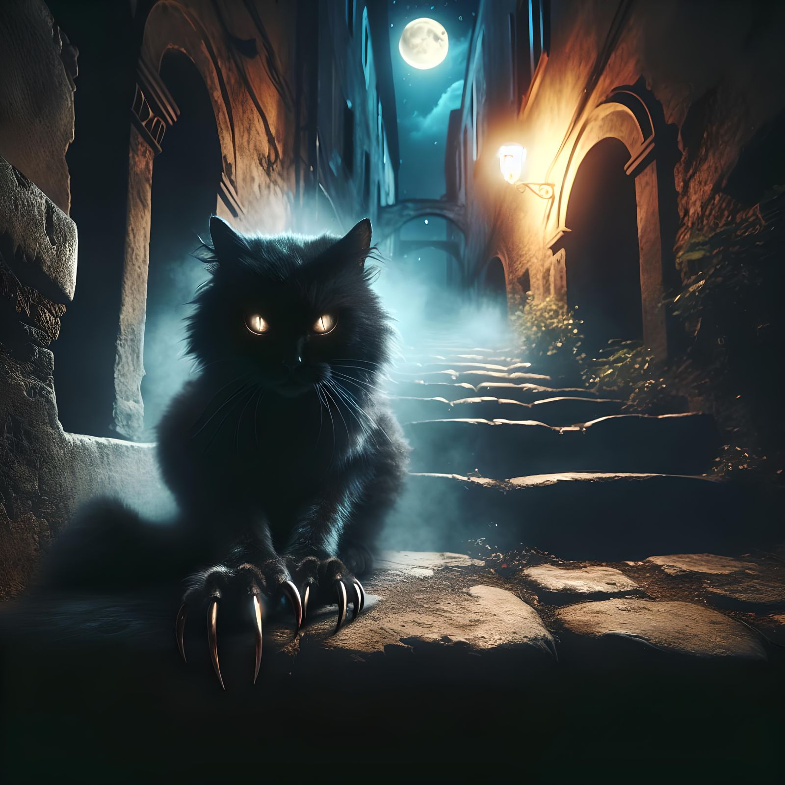 Eerie Black Cat Portrait in Gothic Dark Fantasy Style