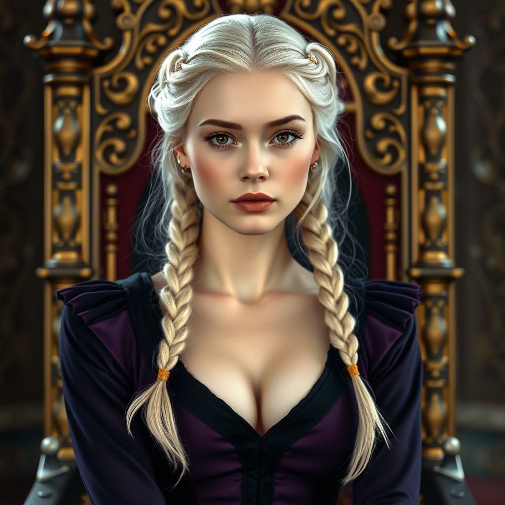 Young Queen in Medieval Throne Room, Digital Art