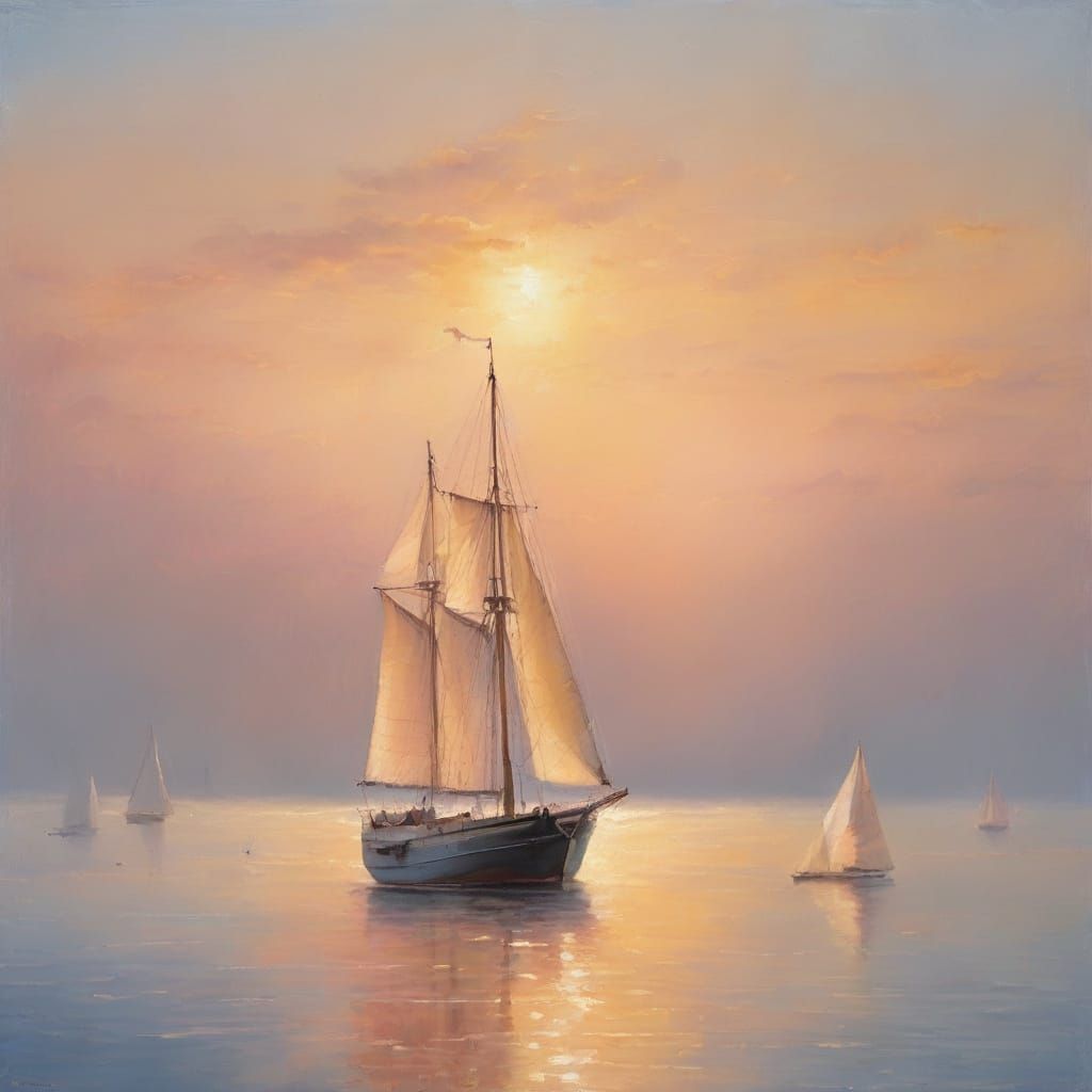 Sailboat in Fog: Impressionist Marine Oil Painting