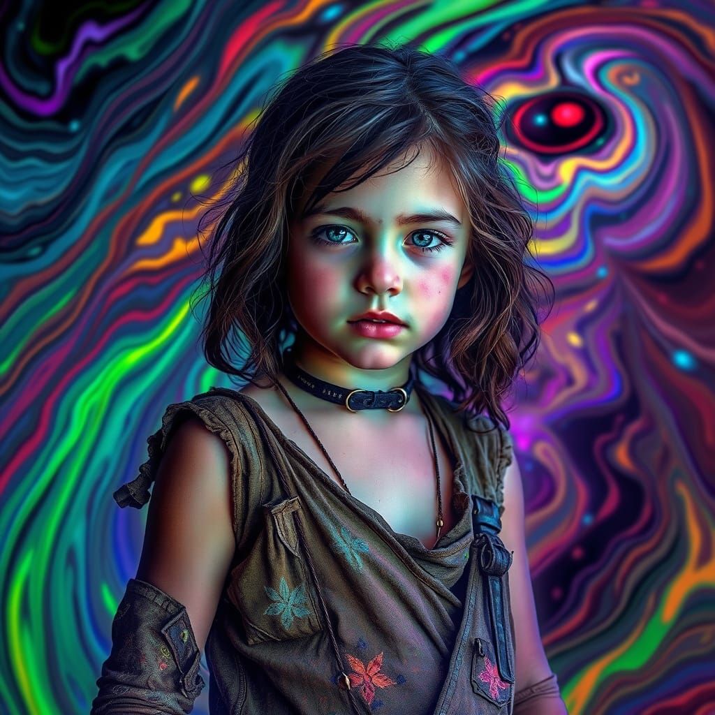 Girl in a Vibrant, Psychedelic Dreamscape