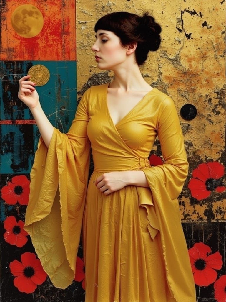 Golden Goddess in Ecstasy, a Vibrant Vienna Secession Art Pi...